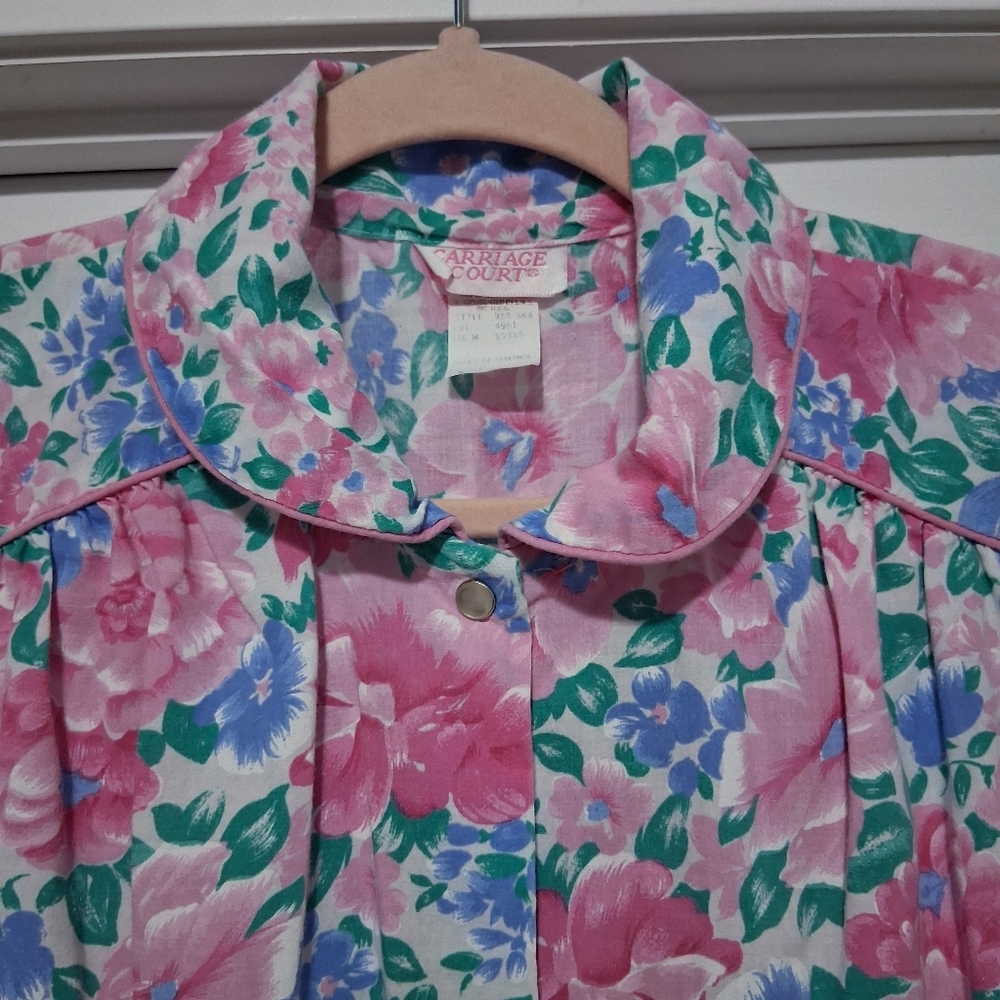 Vintage Nightgown Carriage Court Pink Floral Cotton Blend House Coat House Dress - Picture 4 of 15